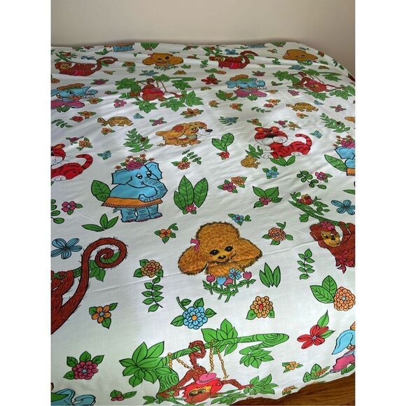 Vintage Mod MCM 1970s Cannon “Jungle Animals” Twin Flat Sheet - Picture 8 of 10